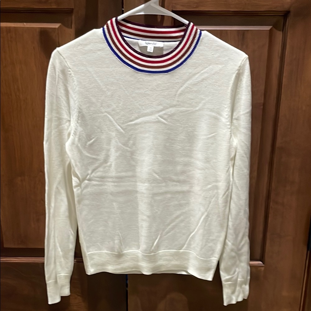 Splendid Cream Sweater with Striped Collar